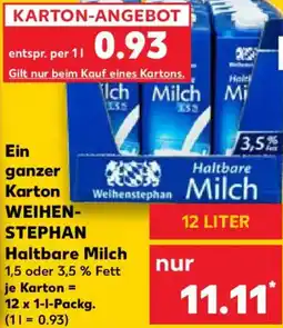 Kaufland Ein ganzer Karton WEIHENSTEPHAN Haltbare Milch Angebot