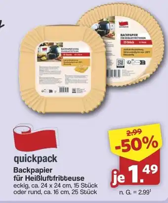 Famila Nord West quickpack Backpapier für Heißluftfritteuse Angebot