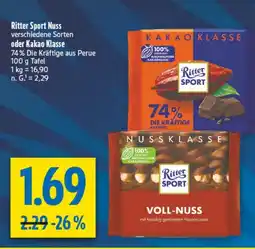 diska Ritter Sport Nuss oder Kakao Klasse Angebot