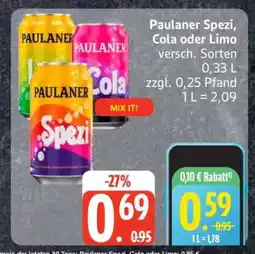 Edeka PAULANER Spezi, Cola oder Limo Angebot