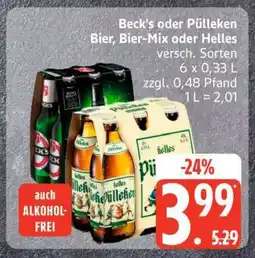 Edeka Beck's oder Pülleken Bier, Bier-Mix oder Helles Angebot