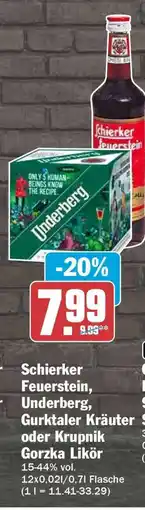 HIT Schierker Feuerstein, Underberg, Gurktaler Kräuter oder Krupnik Gorzka Likör Angebot