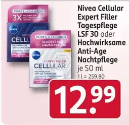 Rossmann Nivea Cellular Expert Filler Tagespflege LSF 30 oder Hochwirksame Anti-Age Nachtpflege Angebot