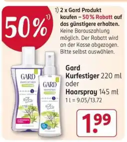 Rossmann Gard Kurfestiger 220 ml oder Haarspray 145 ml Angebot