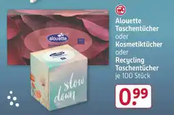 Rossmann Alouette Taschentücher oder Kosmetiktücher oder Recycling Taschentücher Angebot
