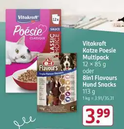 Rossmann Vitakraft Katze Poesie Multipack 12 x 85 g oder 8in1 Flavours Hund Snacks 113 g Angebot