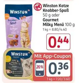 Rossmann Winston Katze Knabber-Spaß 50 g oder Gourmet Milky Menü 100 g Angebot