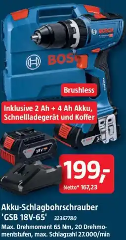 Bauhaus BOSCH Akku-Schlagbohrschrauber 'GSB 18V-65' Angebot