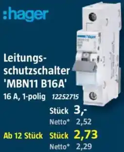 Bauhaus hager Leitungsschutzschalter 'MBN11 B16A' Angebot