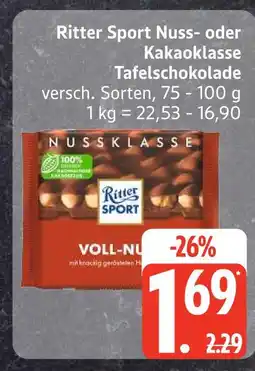 Edeka Ritter sport nuss- oder kakaoklasse tafelschokolade Angebot