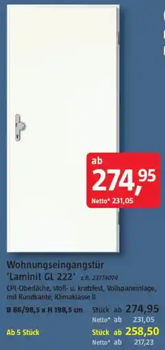 Bauhaus Wohnungseingangstür 'Laminit GL 222' Angebot