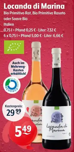 Getränke Hoffmann Locanda di Marina Bio Primitivo Rot, Bio Primitivo Rosato oder Soave Bio Angebot