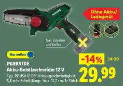 Lidl PARKSIDE Akku-Gehölzschneider 12 V Typ „PGHSA 12 D3". Angebot