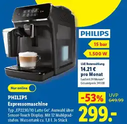 Lidl PHILIPS Espressomaschine Typ „EP2230/10 Latte Go". Angebot