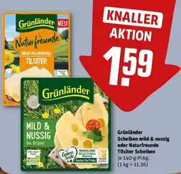 REWE Grünländer Scheiben mild & nussig oder Naturfreunde Tilsiter Scheiben Angebot