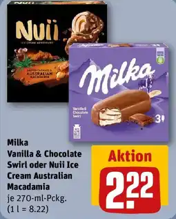 REWE Milka Vanilla & Chocolate Swirl oder Nuii Ice Cream Australian Macadamia Angebot