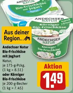 REWE Andechser Natur Bio-Frischkäse mit Joghurt Natur oder Körniger Bio-Frischkäse Angebot