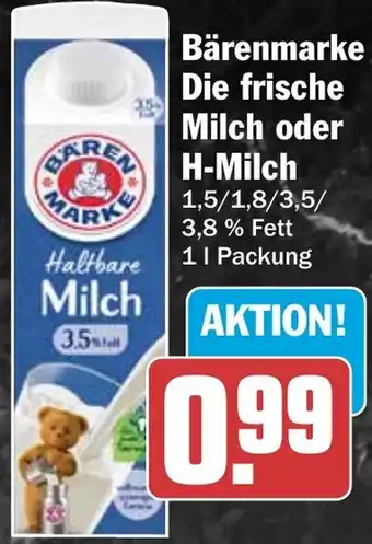 HIT Bärenmarke Die frische Milch oder H-Milch Angebot