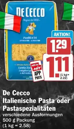 HIT De Cecco Italienische Pasta oder Pastaspezialitäten Angebot