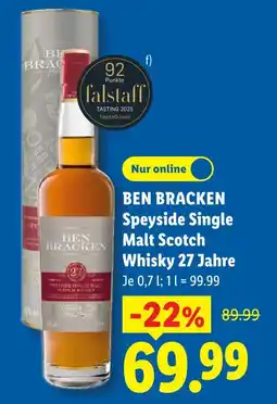 Lidl Ben bracken speyside single malt scotch whisky 27 jahre Angebot