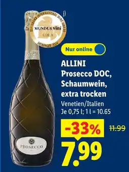 Lidl Allini prosecco doc, schaumwein, extra trocken Angebot