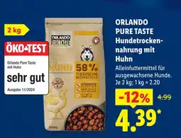 Lidl Orlando pure taste hundetrocken-nahrung mit huhn Angebot