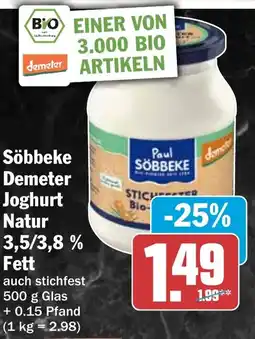 HIT Söbbeke Demeter Joghurt Natur 3,5/3,8 % Fett Angebot