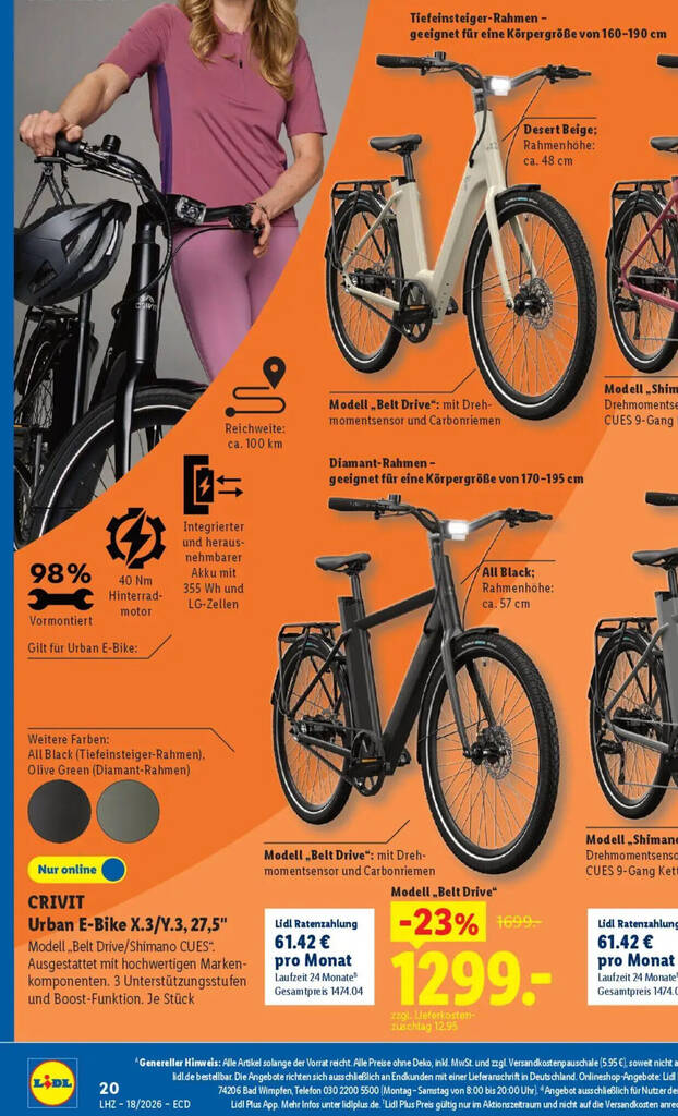 CRIVIT Urban E-Bike X.3/Y.3,27,5" Modell,,Belt Drive". Angebot bei Lidl