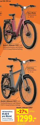 Lidl CRIVIT Urban E-Bike X.3/Y.3,27,5" Modell,,Shimano CUES". Angebot