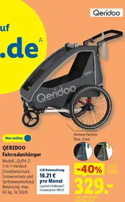 Lidl QERIDOO Fahrradanhänger Modell „,QUPA 2" Angebot