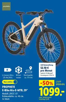 Lidl PROPHETE E-Bike Alu-E-MTB, 29" Modell,,DICE 2.0". Angebot