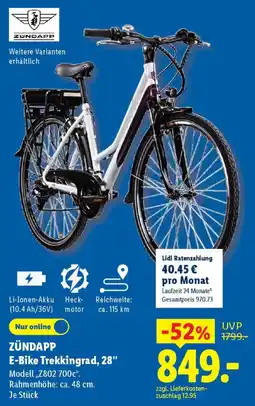 Lidl ZÜNDAPP E-Bike Trekkingrad, 28" Modell,Z802 700c". Angebot