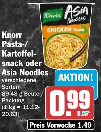 HIT Knorr Pasta / Kartoffelsnack oder Asia Noodles Angebot