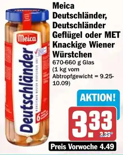 HIT Meica Deutschländer, Deutschländer Geflügel oder MET Knackige Wiener Würstchen Angebot