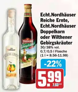 HIT Echt.Nordhäuser Reiche Ernte, Echt.Nordhäuser Doppelkorn oder Wilthener Gebirgskräuter Angebot