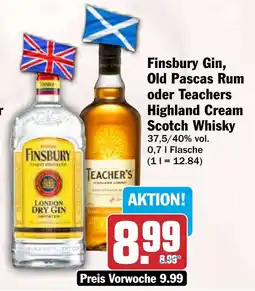HIT Finsbury Gin, Old Pascas Rum oder Teachers Highland Cream Scotch Whisky Angebot