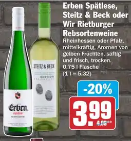 HIT Erben Spätlese, Steitz & Beck oder Wir Rietburger Rebsortenweine Angebot