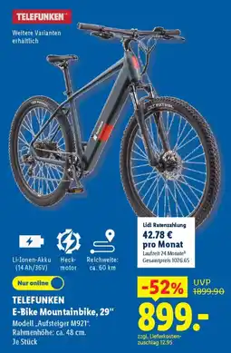 Lidl TELEFUNKEN E-Bike Mountainbike, 29" Modell,,Aufsteiger M921". Angebot