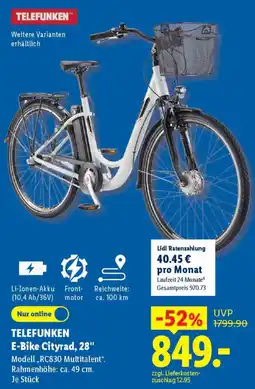 Lidl TELEFUNKEN E-Bike Cityrad, 28" Modell,, RC830 Multitalent“. Angebot