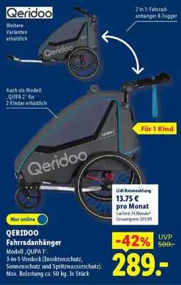 Lidl QERIDOO Fahrradanhänger Modell,,QUPA 1". Angebot