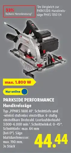 Lidl PARKSIDE PERFORMANCE Handkreissäge Typ,,PPHKS 1800 A1". Angebot