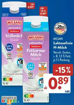 Aldi Süd MILSANI Laktosefreie H-Milch Angebot