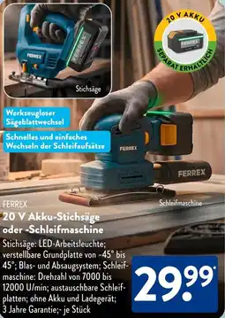 Aldi Süd FERREX 20 V Akku-Stichsäge oder Schleifmaschine Angebot