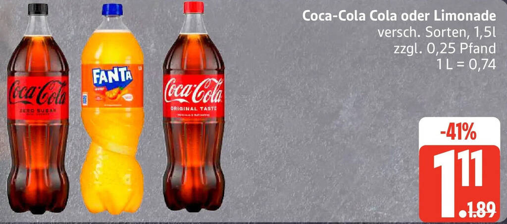 Coca-Cola Cola oder Limonade 1.5 l Angebot bei Edeka