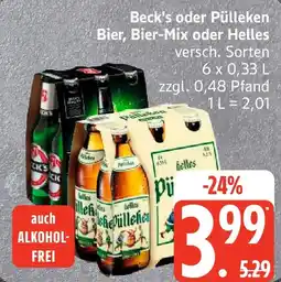 Edeka Beck's oder Pülleken Bier, Bier-Mix oder Helles Angebot