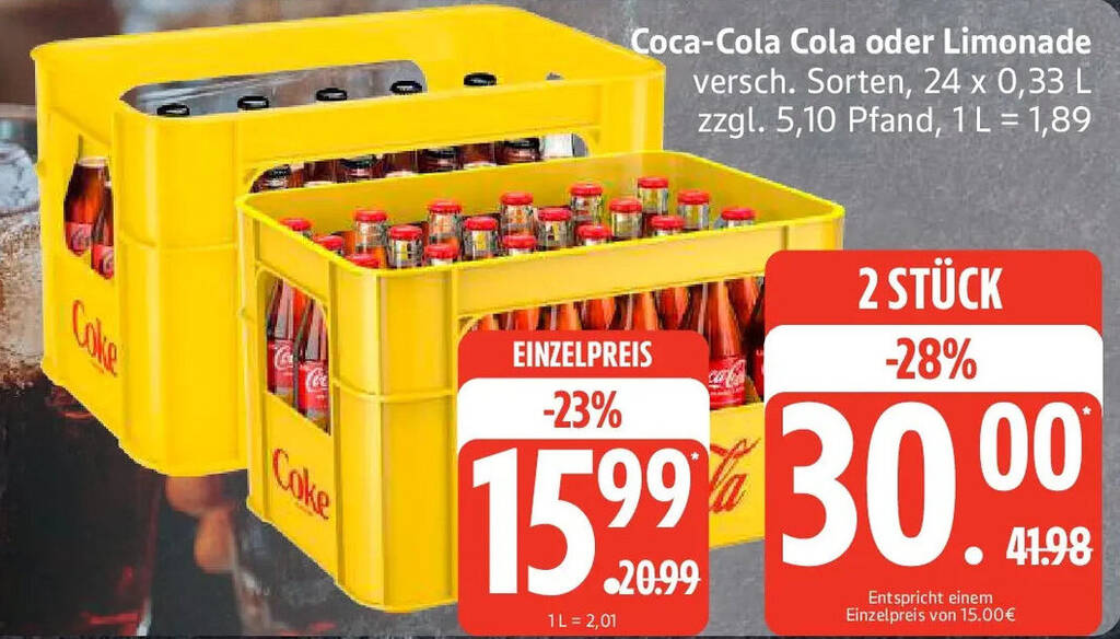 Coca-Cola Cola oder Limonade Angebot bei Edeka