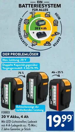Aldi Süd FERREX 20 V Akku, 4 Ah Angebot