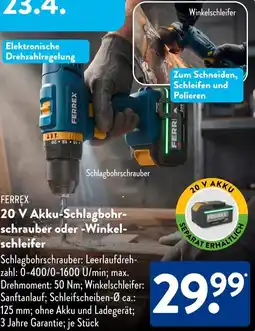 Aldi Süd FERREX 20 V Akku-Schlagbohrschrauber oder Winkelschleifer Angebot
