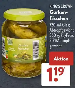 Aldi Süd KING'S CROWN Gurkenfässchen Angebot