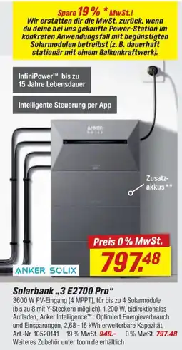 toom Baumarkt ANKER SOLIX Solarbank ,,3 E2700 Pro" Angebot